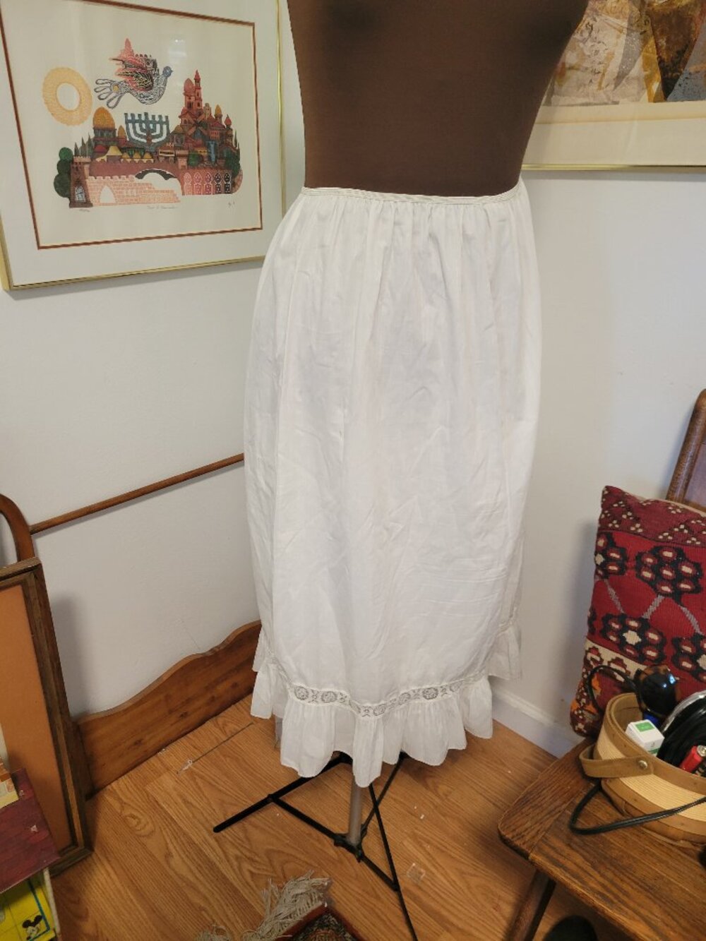 Vintage Cotton Blend Underskirt with ruffled Hem for Costumes